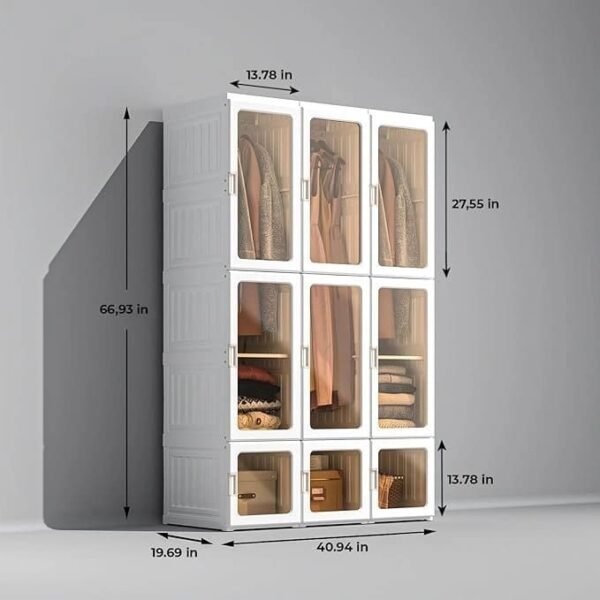 Portable Wardrobe Closet Organizer Large Capacity 20 Deep Plastic Armoire with Magnetic Doors