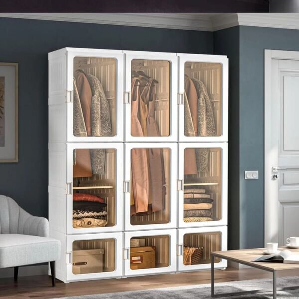 Portable Wardrobe Closet Organizer Large Capacity 20 Deep Plastic Armoire with Magnetic Doors