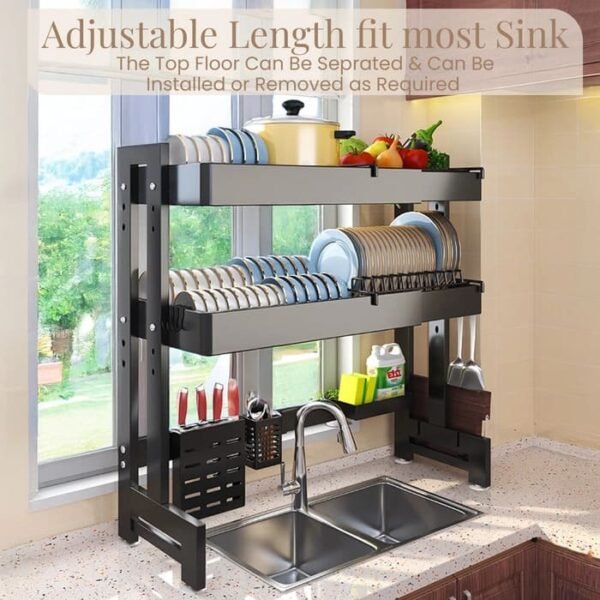 37 Over Sink Dish Drying Rack – Adjustable, Expandable, and Rust-Resistant 2-Tier Dish Drainer