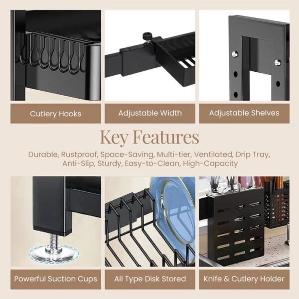 38 Over Sink Dish Drying Rack – Adjustable, Expandable, and Rust-Resistant 2-Tier Dish Drainer