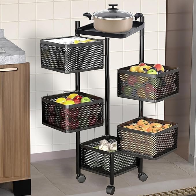 Kitchenwell Round Multi-Purpose Rotatable Trolley Storage
