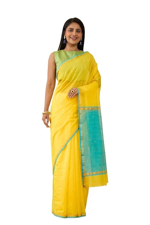 51GLMCQCSZL._SY879_ Raneira Women Yellow Embroidered Pure Silk Cotton Saree
