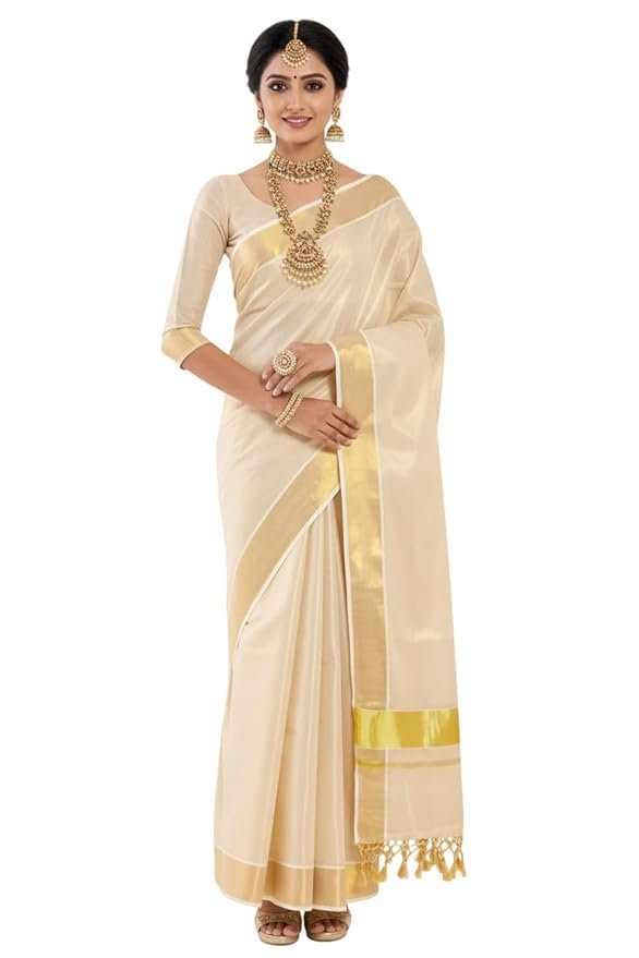 Women’s Kerala Tissue Plain Saree